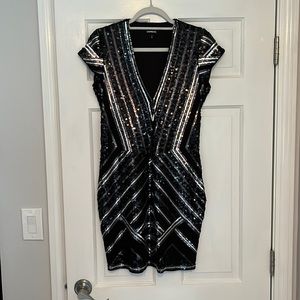 Express. Black with silver sequin dress. Size M. Worn once.